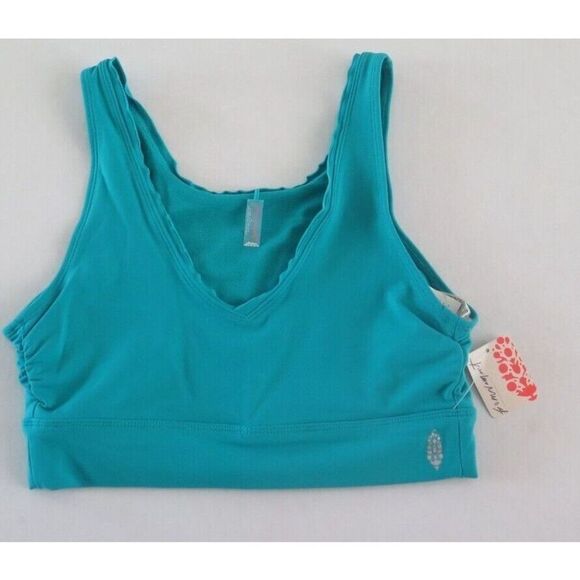 Free People Movement Women's Sz M Wavy Waters Blue Hearts A Flutter Sports Bra - Picture 1 of 7